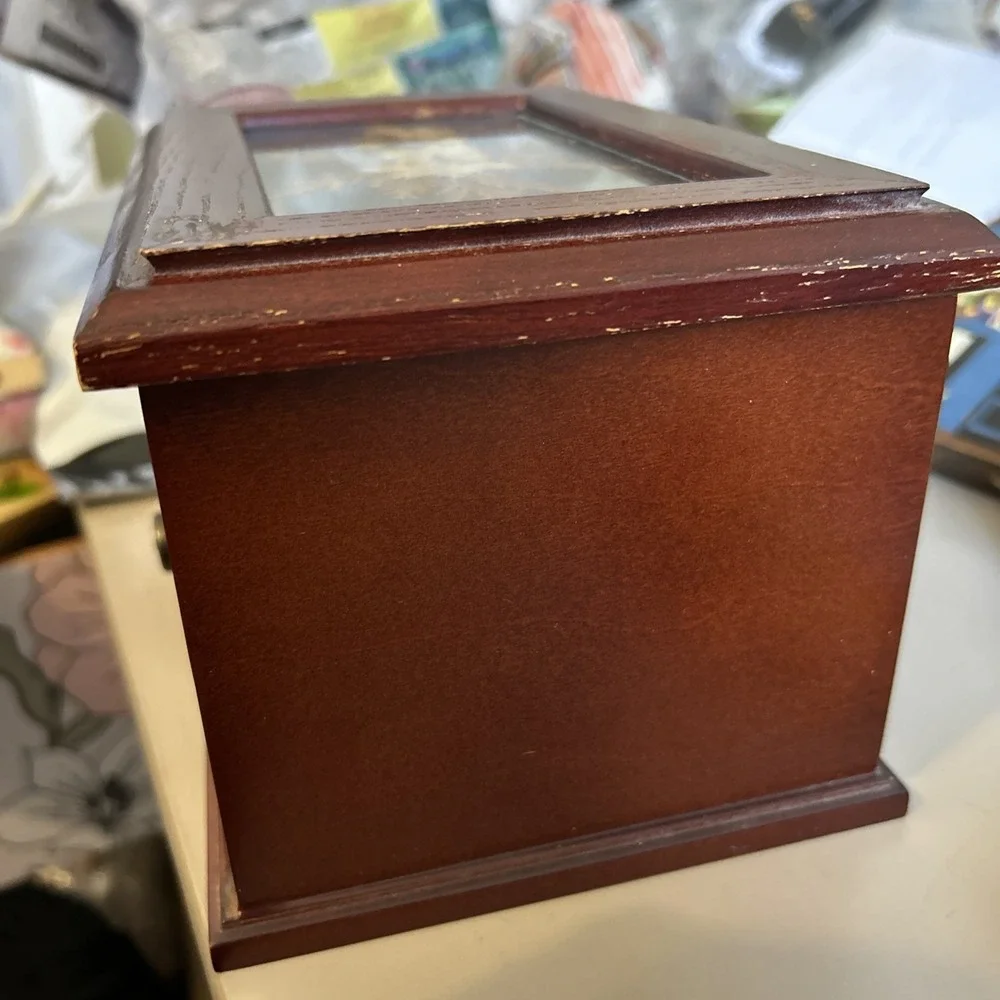 Croft & Barrow Wooden Square Jewelry Box with Pressed Flowers in Glass 8